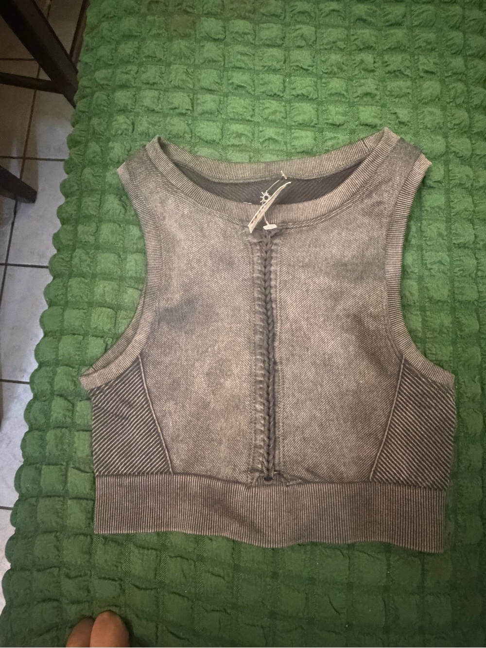 Braided-Front Washed Grey Cropped Tank Top